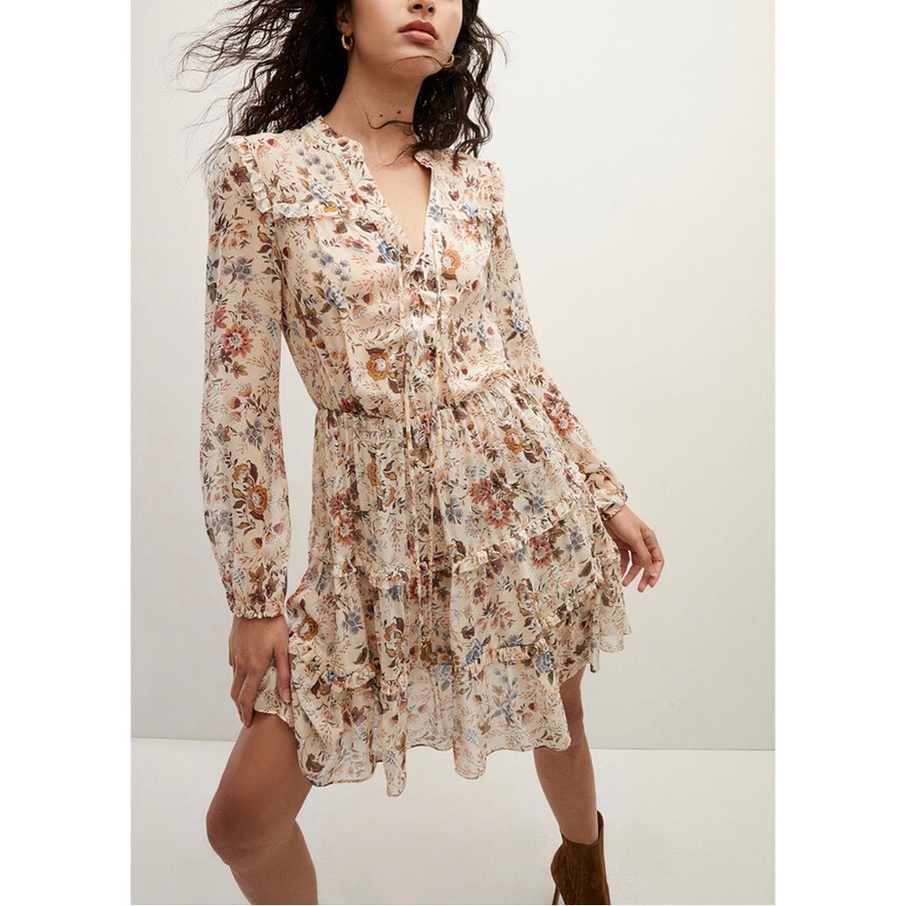 NWOT Veronica Beard Silk Floral Mini Justine Long-Sleeve Dress